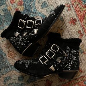 EUC Chloe Chloé Susanna Boots black suede with shearling 37